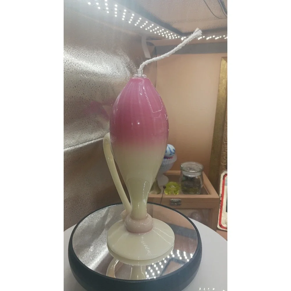 Vintage Pairpoint Burmese URANIUM Glass Whale Oil Lamp with wick